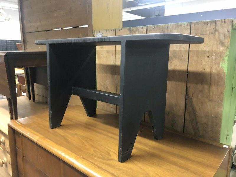 Contemporary pine bench, black paint, structurally sound, measures 30" wide x 11.5" deep x 17" high. (1 of 3)