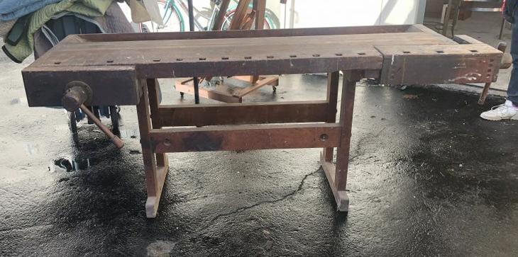 Wonderful old workbench with Hammacher & Schlemmer vise on one end, and another vise on other. Fresh (1 of 12)