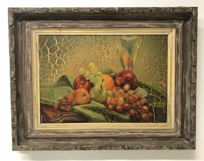 Bunny Hammer o/b titled ( FRUIT GLOW ) circa 1940's, label on back as pictured, has nice crackled (1 of 3)