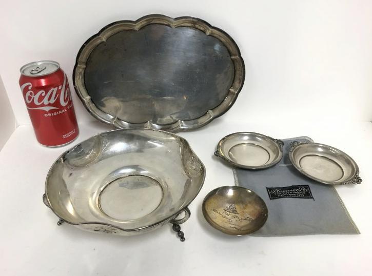 Estate sterling silver lot to include tray, bowl, pair of small trays, & Asian bowlâ€¦.From local (1 of 8)
