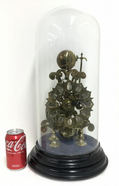 Antique skeleton clock in large glass dome, brass movement, no key, movement moves freely and bell (1 of 9)