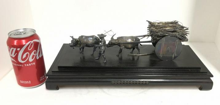 Older Taiwan Sugar Company silver figural presentation award with oxen pulling cart with sugar cane, (1 of 8)