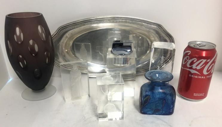 Misc. estate lot to include sterling silver tray weighs 6.77 troy ounces, Bohemia Glass with cut (1 of 8)