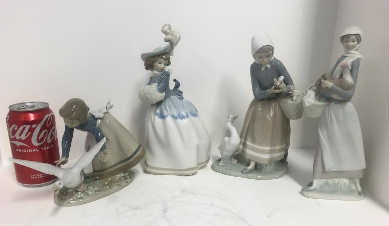 (4) Lladro figures in fine estate condition, from local estate, tallest measures 9.5" high, I see no (1 of 4)