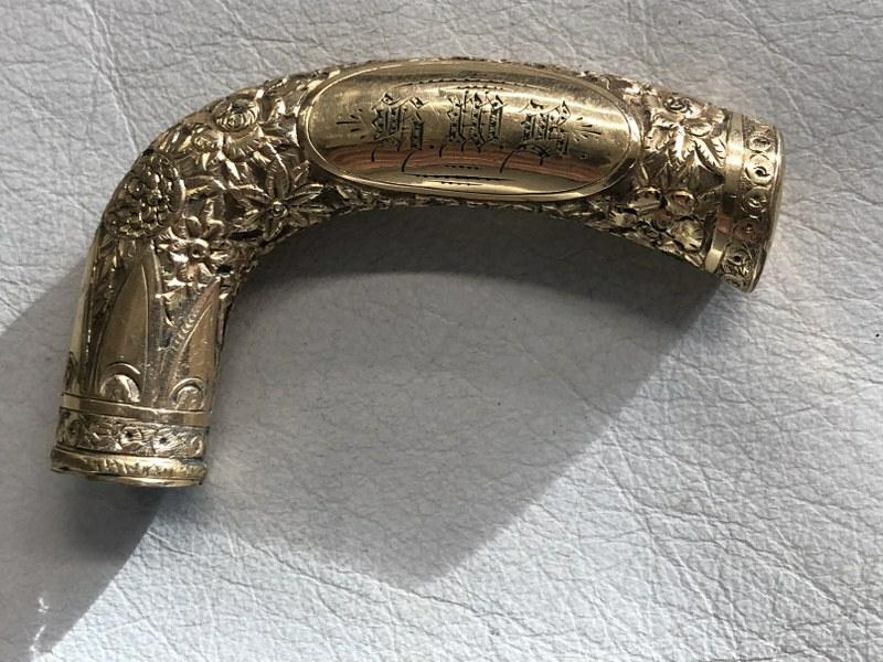 Victorian gold filled fancy cane handle, monogrammed, measures approx. 3" long, Nice estate (1 of 3)