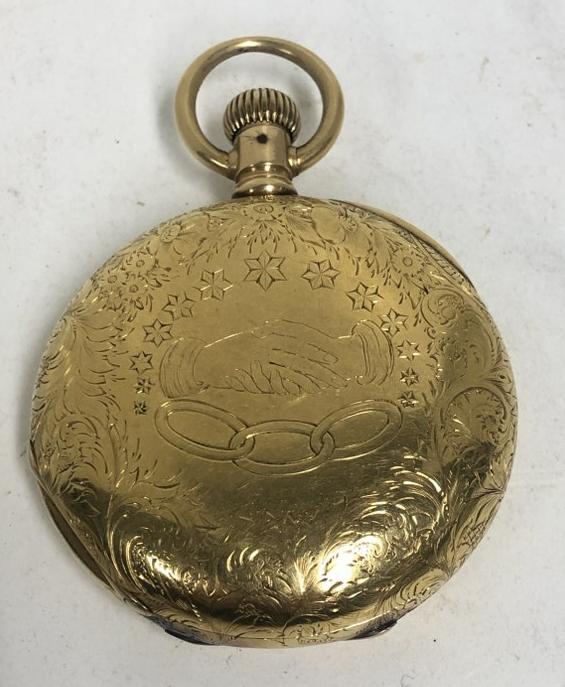 14k Waltham ODD FELLOWS presentation pocket watch, decorated on both sides with ODD FELLOW logo and (1 of 7)