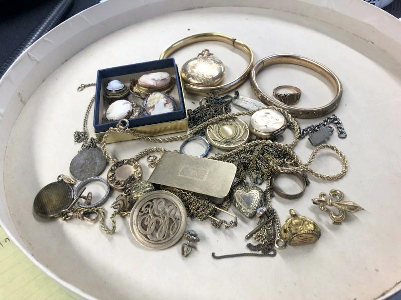 Lot of misc. estate older gold filled jewelry, including closed face Elgin pocketwatchâ€¦..good lot (1 of 4)