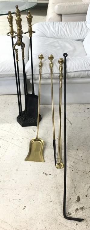 (2) nice old fireplace tool sets, one with holder, brass tops, nice estate condition.  From Hudson (1 of 2)