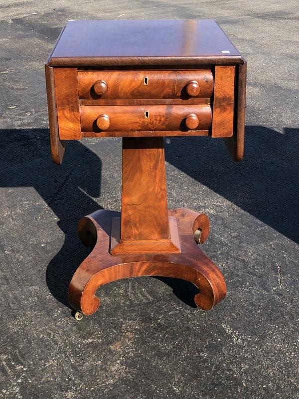 Period Empire 2 drawer mahogany dropleaf stand, nice clean condition, structurally sound, from fine (1 of 2)