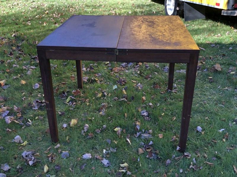 Danish Modern walnut flip top dining table, was stored in barn in Hudson Valley, formerly in their (1 of 4)