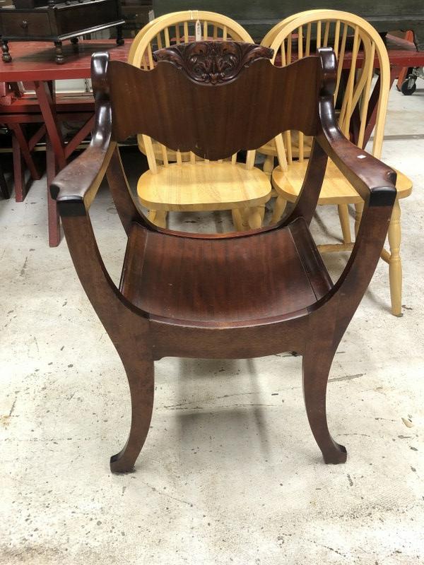 Circa 1920's mahogany armchair, curved back, clean, structurally sound, from NYC weekender's country (1 of 2)