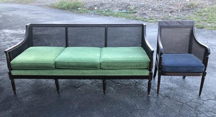 (2) pc. Walnut caned back & sides sofa & caned back & sides armchair, from local Hudson Valley (1 of 6)