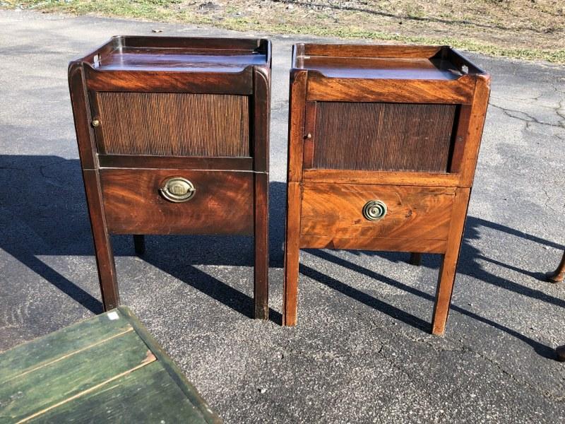 (2) period mahogany stands with tambour sliding doors & pullout shelf, as pictured. From fine (1 of 7)