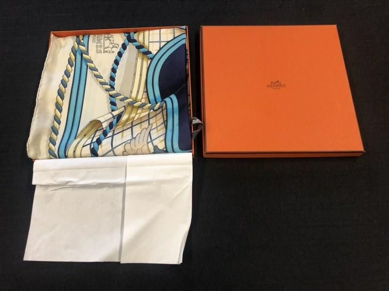 HERMES silk scarf ( GRANDE TENUE ) in fine condition, from NYC estate, no damge, with box, measures: HERMES silk scarf ( GRANDE TENUE ) in fine condition, from NYC estate, no damge, with box, measures 35" x 35". From fine non smoking homeâ€¦
