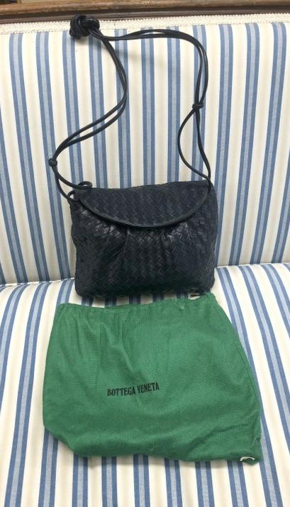 BOTTEGA VENETA vintage navy blue leather Intrecciato shoulder bag, fine estate condition, from very (1 of 5)