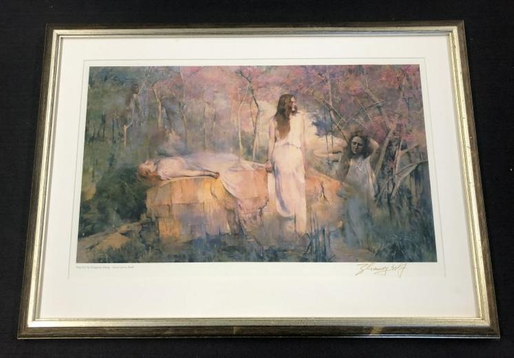 Hongnian Zhang signed print of ( dÃ©jÃ  vu ) nicely framed and matted, print measures 11" x 18". (1 of 2)