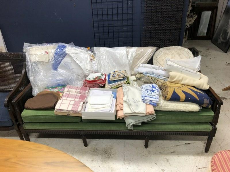 Large lot older & more contemporary textiles & linens, including many table cloth sets still in dry (1 of 10)