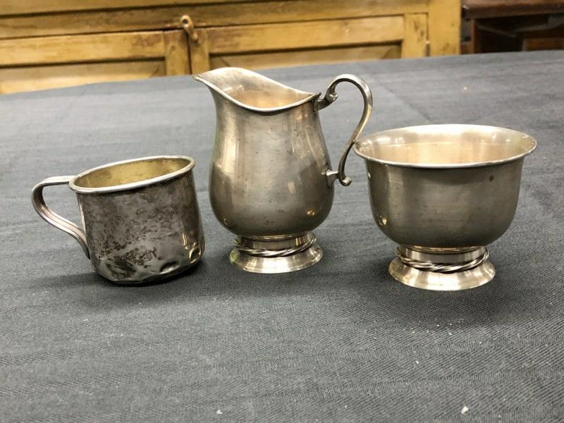Small estate sterling silver lot, (2) TOWLE pcs. Incl. small bowl & creamer, an dented baby cup. Lot (1 of 1)