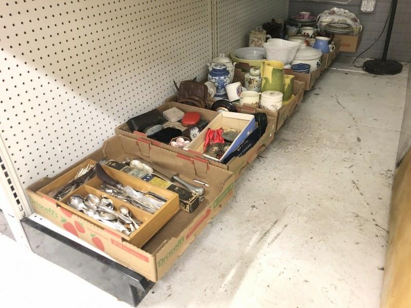 Very big lot estate goods to include porcelains, ceramics, art pottery, Royal porcelains, flatware, (1 of 18)