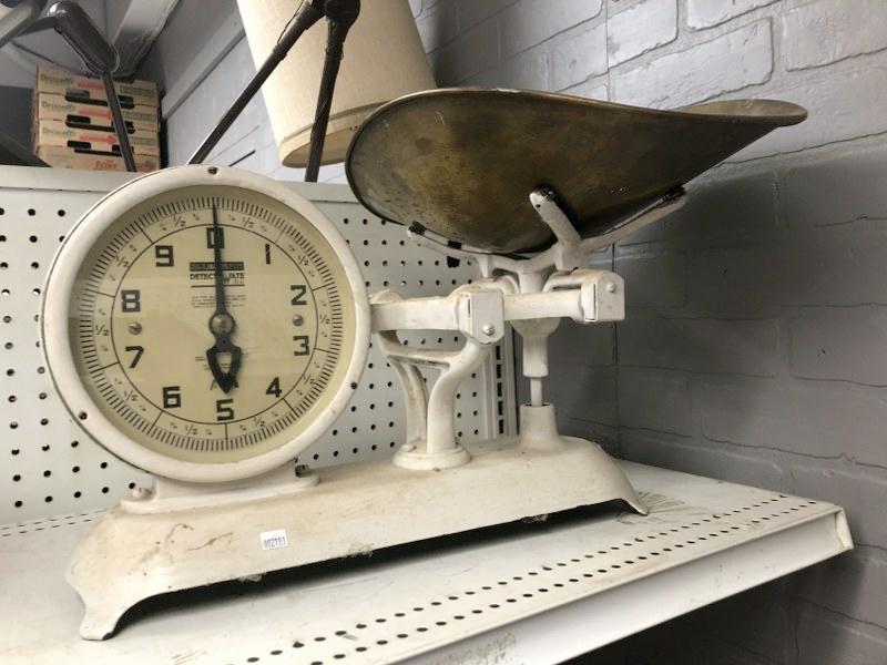 Old iron & brass tray JACOBS balance scale, from older estate in Hudson Valley. (1 of 2)