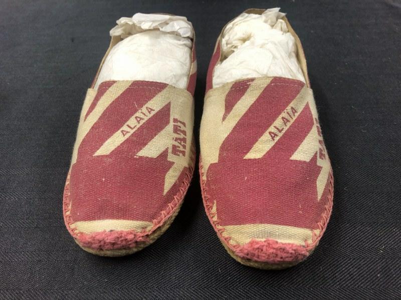 A NEVER-WORN PAIR OF AZZEDINE ALAÃA PINK-AND-WHITE CANVAS ESPADRILLES ( SIZE 38 EUR)  PURCHASED IN (1 of 4)