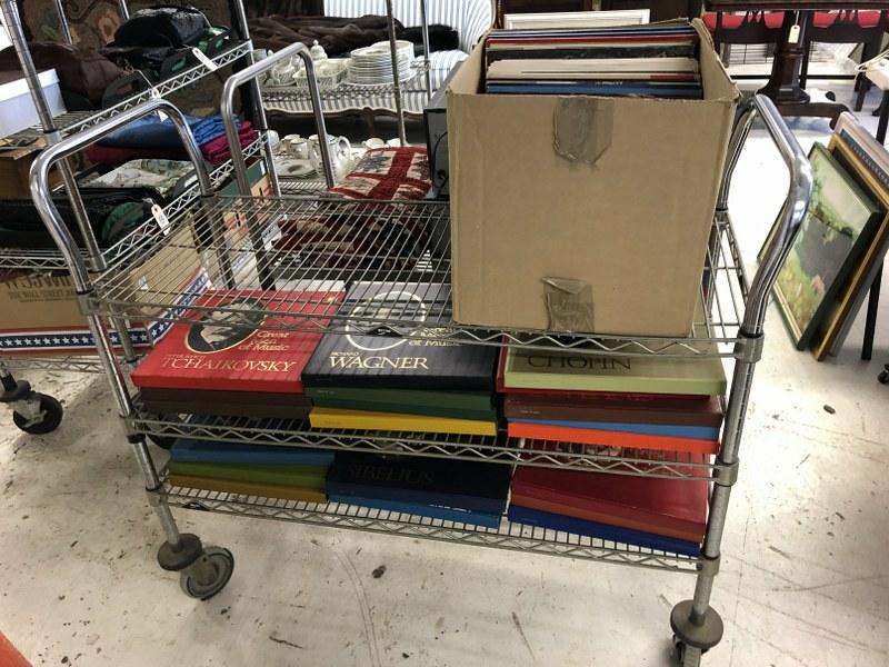 Cart lot of estate record albums, mostly boxed sets of Chopin, and all related, plus box of other (1 of 8)