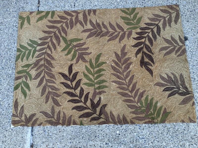 Old hand made wool rug, with leaf pattern, newer backing, from Hudson Valley estate, measures 86" x (1 of 3)