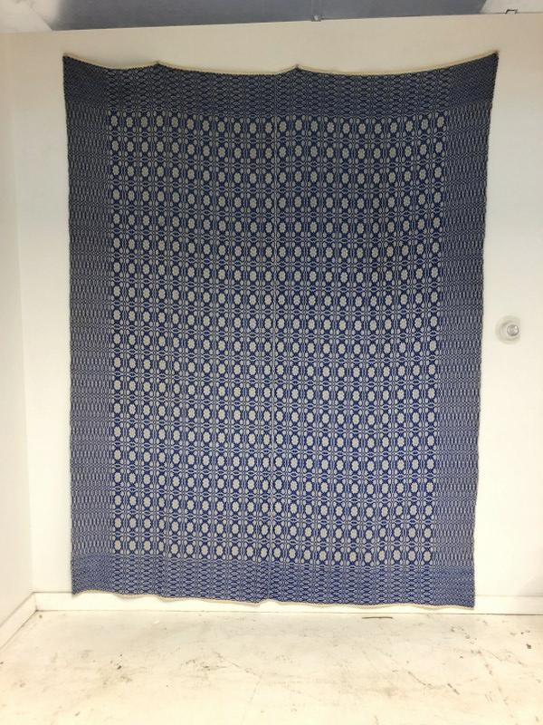 Early handmade coverlet from Hudson Valley estate, overall nice estate condition, measures 106" x (1 of 3)