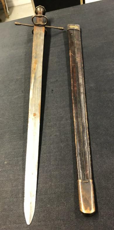 Alan M Meek ( Guildford England ) replica sword with leather sheath, has his tag as pictured, sword (1 of 6)