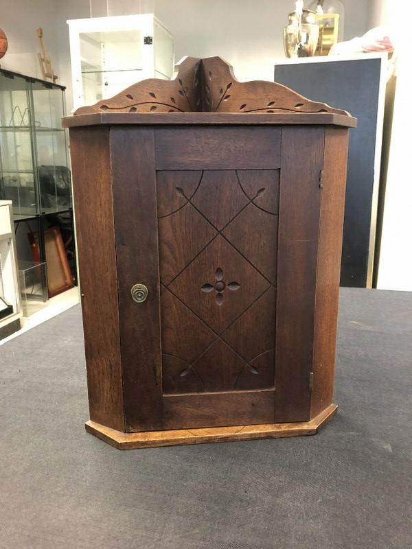 Eastlake chip carved walnut diminutive hanging corner shelf, from Hudson Valley estate, measures 19" (1 of 4)