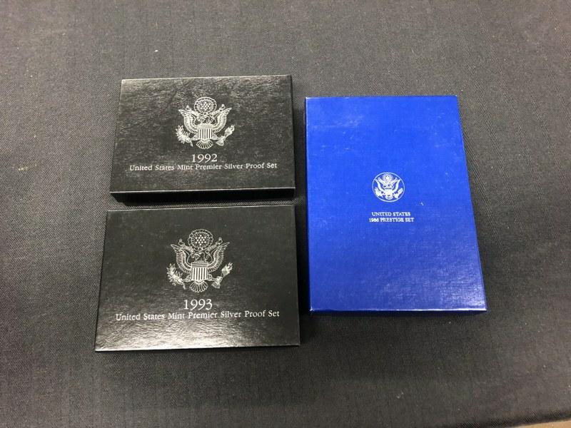 (3) PROOF SETS TO INCLUDE - 1993 UNITED STATES MINT PREMIER SILVER PROOF SET - 1992 UNITED STATES (1 of 1)