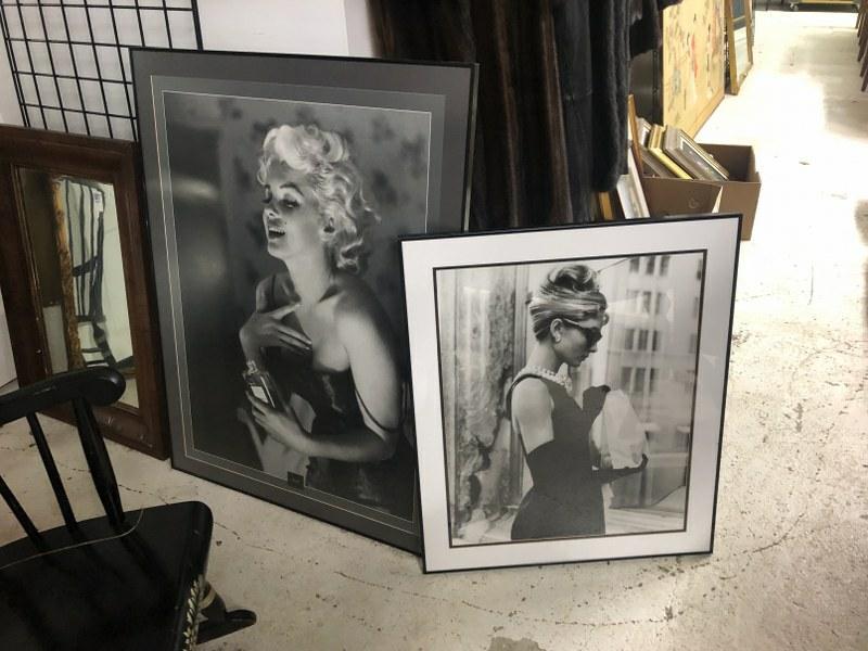(2) large framed pictures of Marilyn Monroe & Audrey Hepburn. (1 of 1)