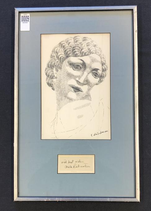 Pen & Ink drawing (?) or print of ( Mala Rubinstein ) signed E. Nadelman. (1 of 3)