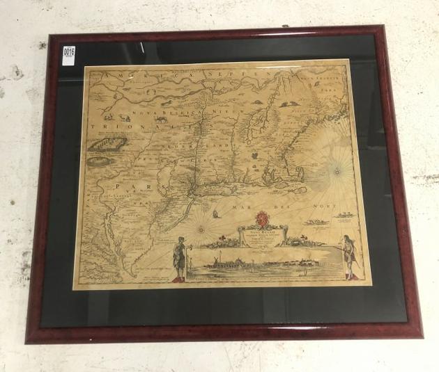 Early NOVA BELGICA map, in later frame, I can't see a date, from fine home in Hudson Valley, passed (1 of 4)