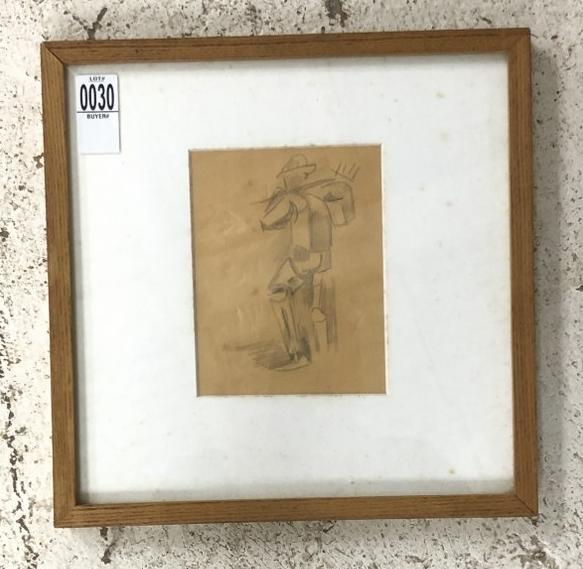 Karl Knaths ( 1891-1971 ) pencil drawing of Clamdigger, circa 1920, measures 9" x 5.5". Exhibition (1 of 4)