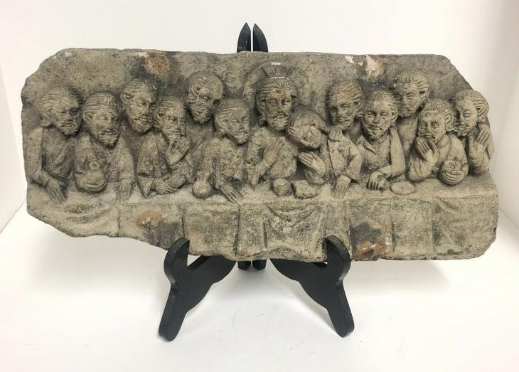 Early carved (?) stone Last Supper, at first I wasn't sure if it was cast, but I think it's stone, (1 of 6)