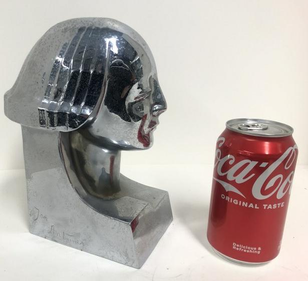 Jan Anteunis ( 1896-1973  Belgium ) chrome plated bronze male head, wonderful form, foundry markings (1 of 6)