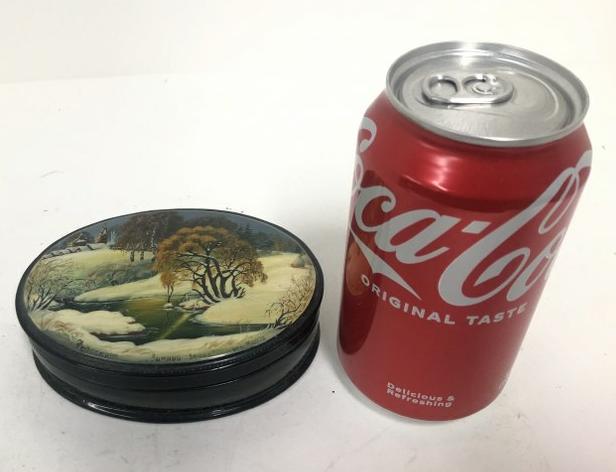 Russian FEDOSKINO School painted lacqured box, with Winter landscape scene. ( Artist is MALOVA ). In (1 of 7)