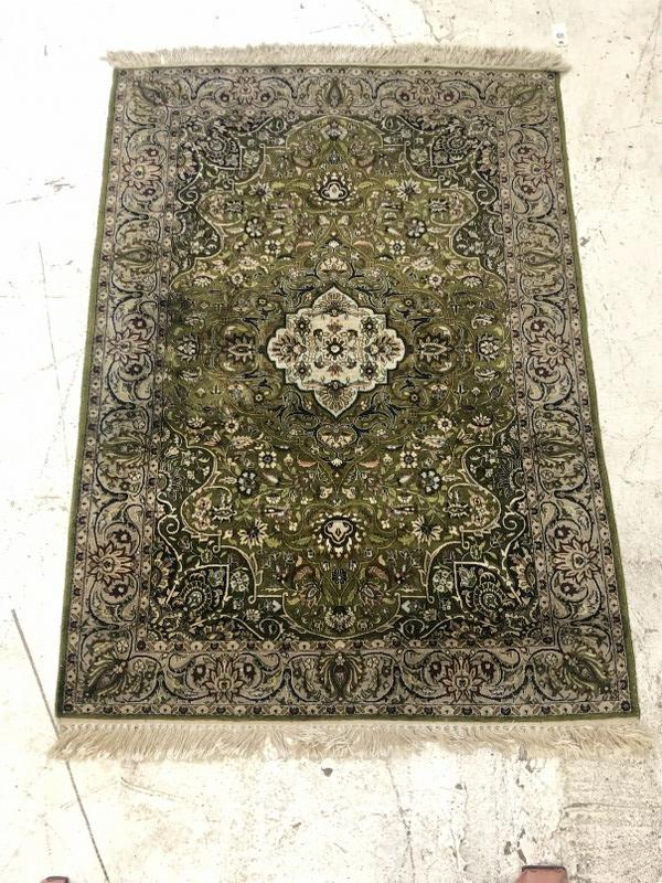 Handmade silk oriental estate rug, tightly woven, measures 69" x 50", looks to be in very nice (1 of 3)