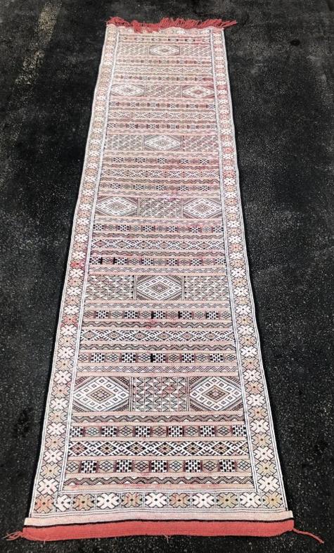 Moroccan handmade runner, from Hudson Valley home, nice condition, measures 103" x 27". (1 of 2)