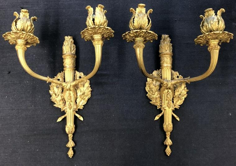 Wonderful pair gilt bronze decorative candelabras, with beautiful detail, fine estate condition. (1 of 9)