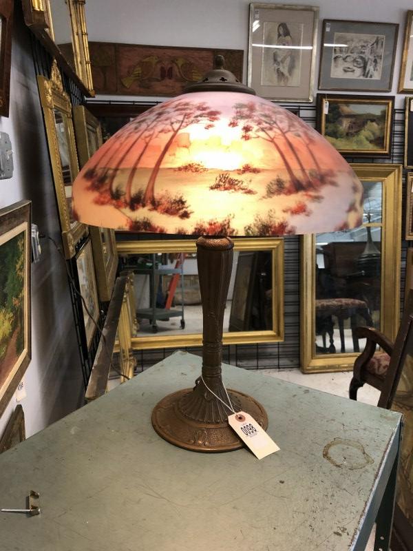Very nice estate reverse painted table lamp, nice scenic landscape scene, no damage to shade or (1 of 10)