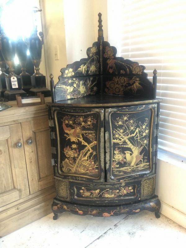 19th c chinoiserie corner cabinet, beautifully decorated, drawers & shelves inside as pictured, from (1 of 9)