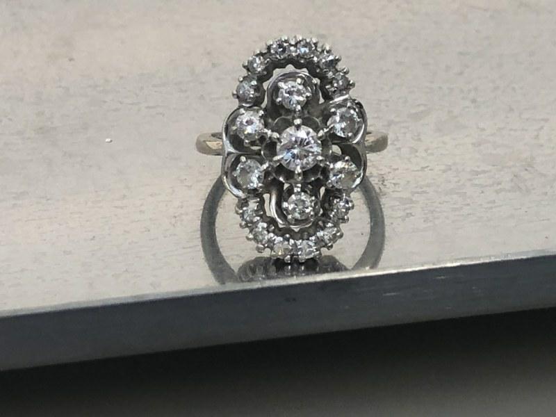 14K ladies white gold diamond ring, from local estate, largerstone in middle surrounded by 6 stones (1 of 4)
