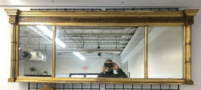 Very nice 19th c gilt over the mantel mirror, with decorative pattern along top, columns on sides, (1 of 5)