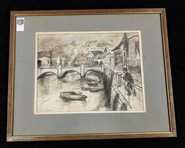 Harry Gottlieb ( 1895-1993 ) drawing titled ( Cork along the River Lee ).  Provenance the S. Klein (1 of 7)