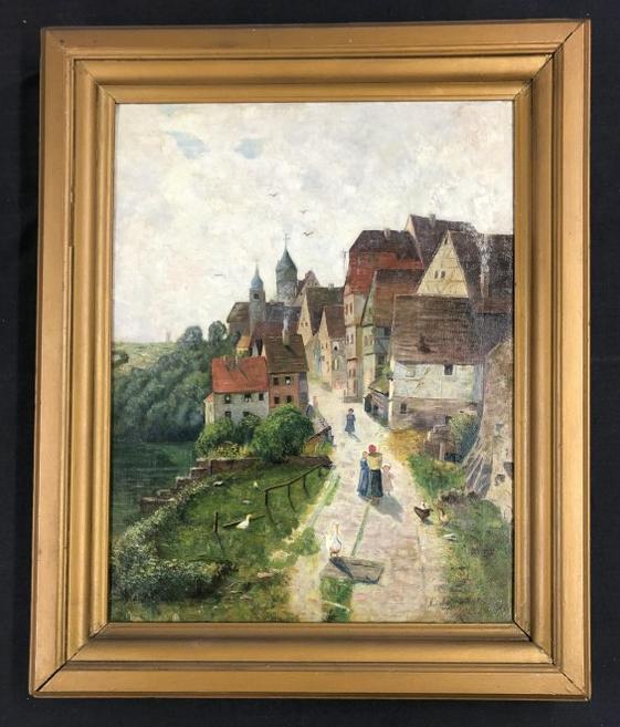 Continental o/c landscape, signed illegibly lower right ( F. J??????), from Woodstock, N.Y. estate, (1 of 2)