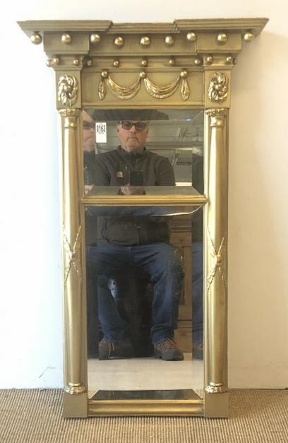 Period Federal gilt mirror ( repainted ) beveled glass top & bottom, from Saratoga, N.Y. estate, (1 of 3)