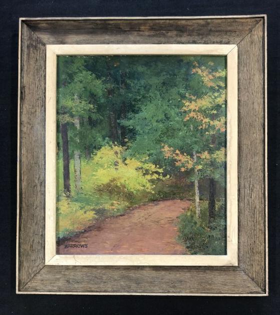 Impressioinist o/b landscape signed ( Barrows ) in custom frame made by John J, Grosz, Adams, Mass. (1 of 5)