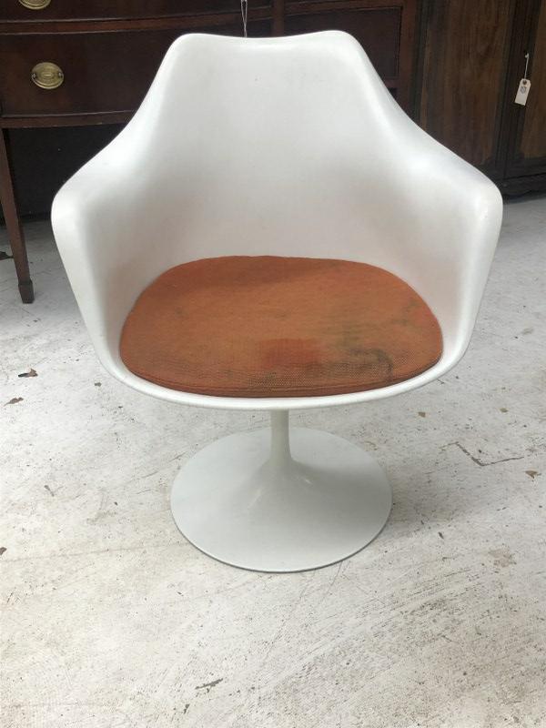 KNOLL tulip armchair in estate found condition, ( stains to original cushion ), label intact as: KNOLL tulip armchair in estate found condition, ( stains to original cushion ), label intact as pictured. Body is very nice and structurally sound.